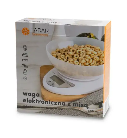 TADAR Elektroniczna waga kuchenna z miską 5 kg / biała