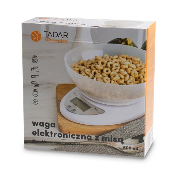 TADAR Elektroniczna waga kuchenna z miską 5 kg / biała