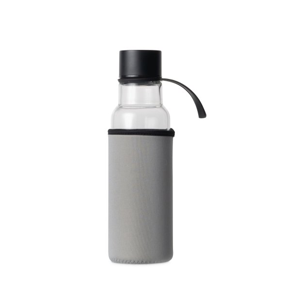 Sagaform butelka na wodę szary pokrowiec / 0,6 l / 7 x 26 cm / szkło borokrzemowe / neopren