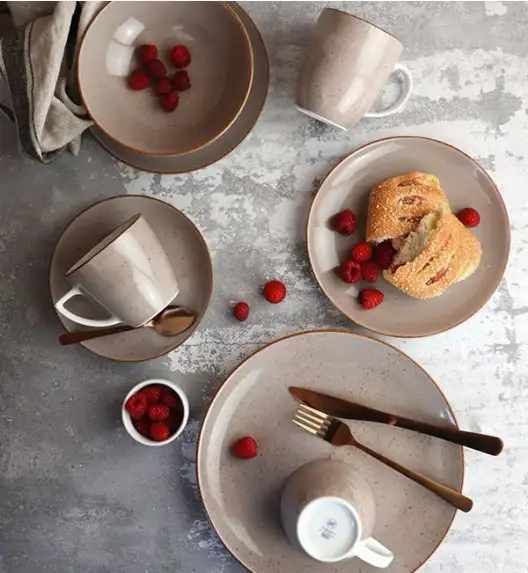 LUBIANA BOSS 6630T Serwis obiadowo - kawowy 112 el / 18 osób / brązowy / porcelana ręcznie malowana