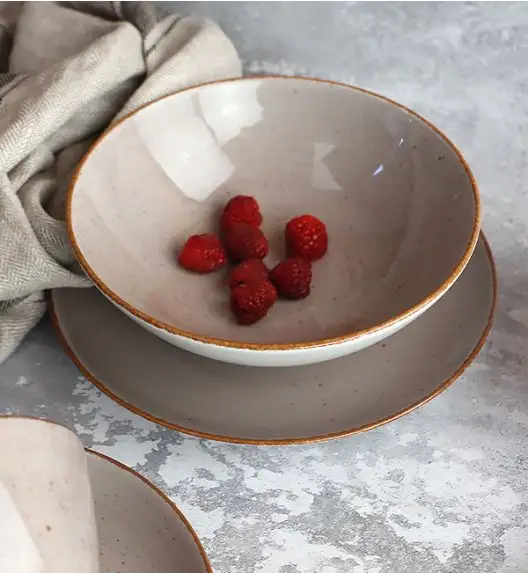 LUBIANA BOSS 6630T Serwis obiadowo - kawowy 112 el / 18 osób / brązowy / porcelana ręcznie malowana