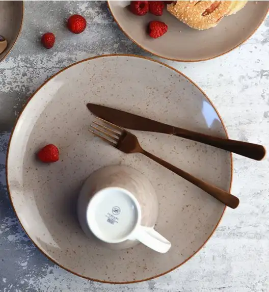 LUBIANA BOSS 6630T Serwis obiadowo - kawowy 112 el / 18 osób / brązowy / porcelana ręcznie malowana