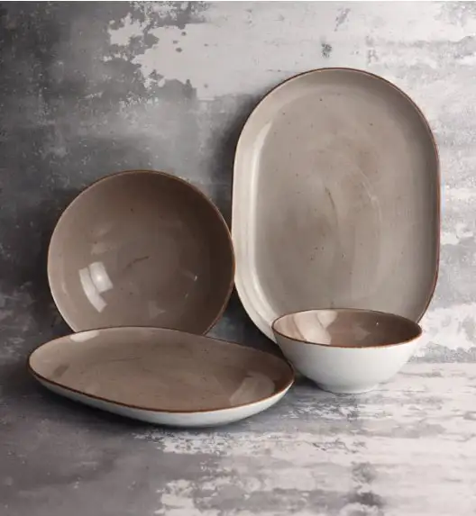 LUBIANA BOSS 6630T Serwis obiadowo - kawowy 112 el / 18 osób / brązowy / porcelana ręcznie malowana