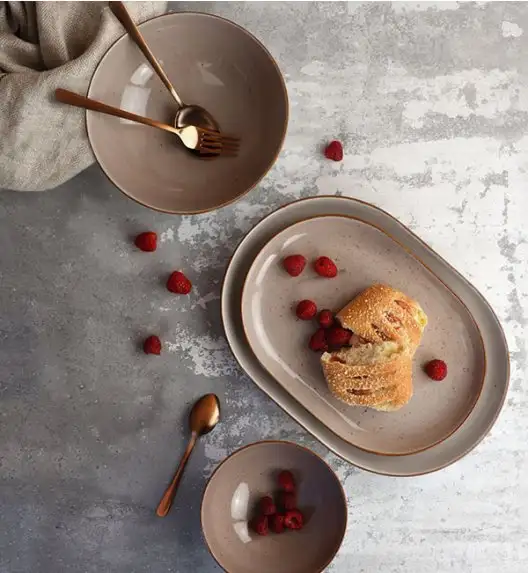 LUBIANA BOSS 6630T Serwis obiadowo - kawowy 112 el / 18 osób / brązowy / porcelana ręcznie malowana