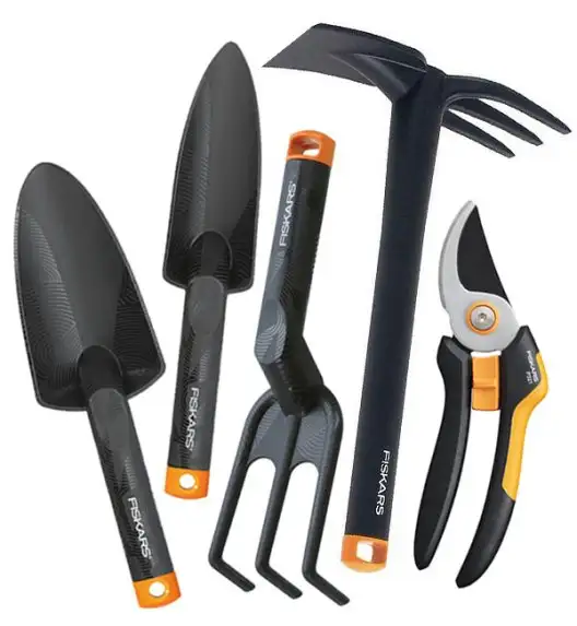 FISKARS SOLID Komplet 5 narzędzi ogrodowych (Łopatka, łopatka wąska, kultywator, motyczka, sekator)