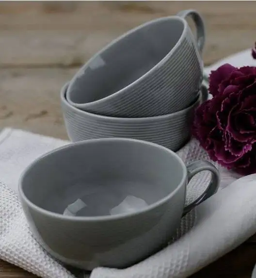 LUBIANA MODERN ETO K100 Zestaw 12 x filiżanka 250 ml + spodek / 24 el dla 12 osób / szary / porcelana ręcznie malowana