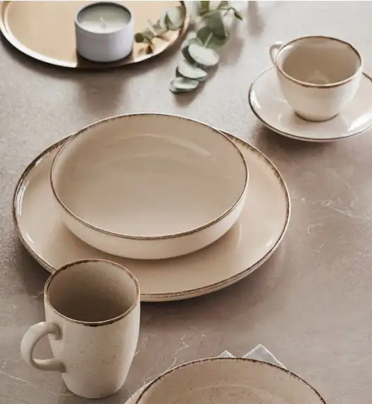 AMBITION CRAFT Serwis obiadowo-kawowy 72 el dla 12 osób / beżowa porcelana