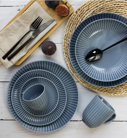 LUBIANA DAISY SEASIDE K9 Serwis obiadowy 12 osób / 48 elementów / szaro - niebieski