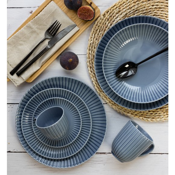 LUBIANA DAISY SEASIDE K9 Serwis obiadowy 18 osób / 72 elementy / szaro - niebieski