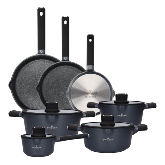 ZWIEGER VESNA Komplet 4 garnków z pokrywkami + Patelnia 20, 24, 28 cm / GREBLON C3 non-stick / indukcja