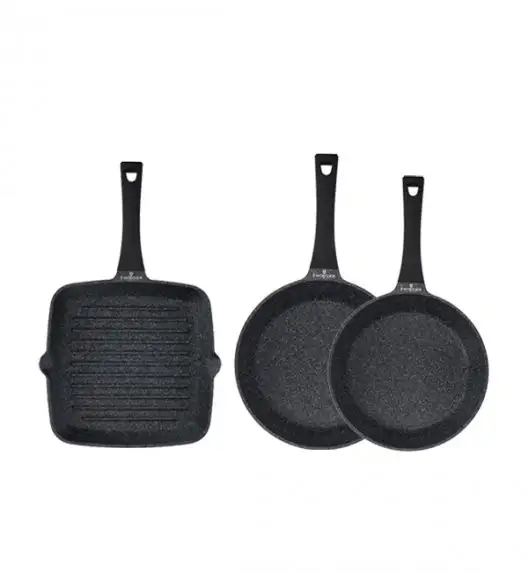 ZWIEGER BLACK STONE Komplet patelni 24, 28 cm + Patelnia grillowa 28 cm + Pokrywki / GREBLON non-stick