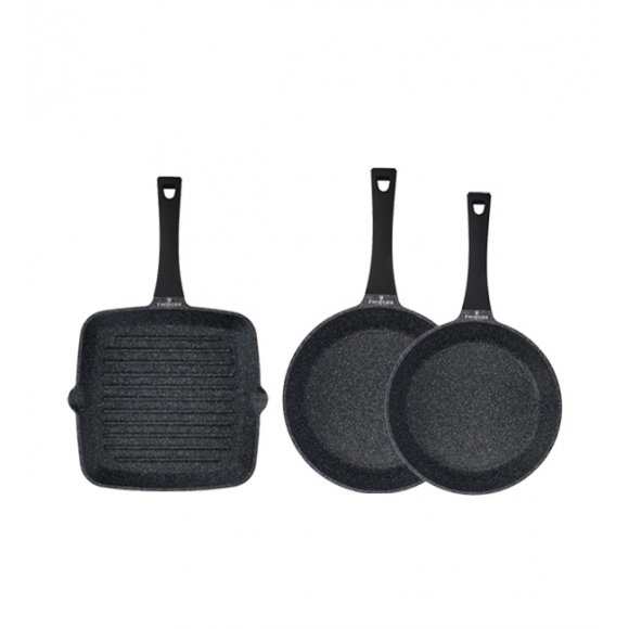 ZWIEGER BLACK STONE Komplet patelni 24, 28 cm + Patelnia grillowa 28 cm + Pokrywki / GREBLON non-stick