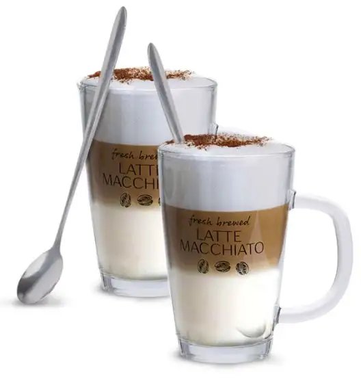 EXCELLENT HOUSEWARE Komplet 2 szklanki do latte 300 ml + łyżeczki  / 4 elementy