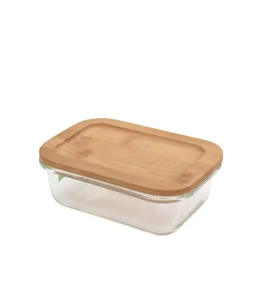 EXCELLENT HOUSEWARE Pojemnik na żywność, lunchbox 370 ml / szkło + bambus