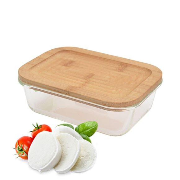 EXCELLENT HOUSEWARE Pojemnik na żywność, lunchbox 640 ml / szkło + bambus