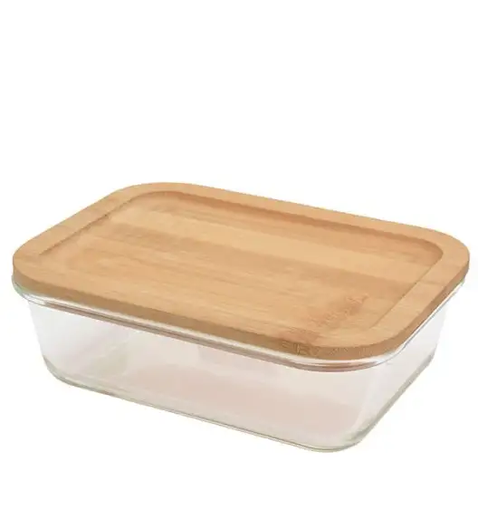EXCELLENT HOUSEWARE Pojemnik na żywność, lunchbox 1040 ml / szkło + bambus