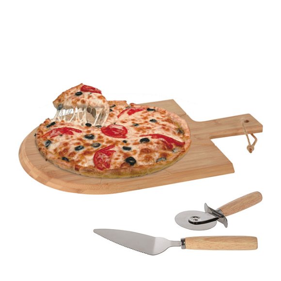 EXCELLENT HOUSEWARE Zestaw do pizzy - deska z nożem i łopatką / drewno bambusowe