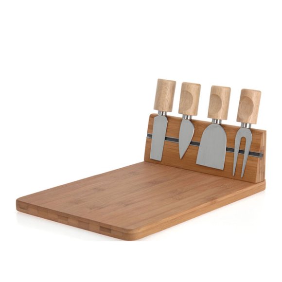 EXCELLENT HOUSEWARE Deska do krojenia, serwowania serów z akcesoriami 5 el / drewno bambusowe