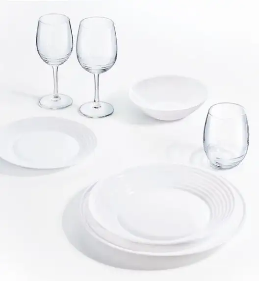 LUMINARC HARENA Komplet obiadowy 19 el dla 6 os / biały / szkło hartowane