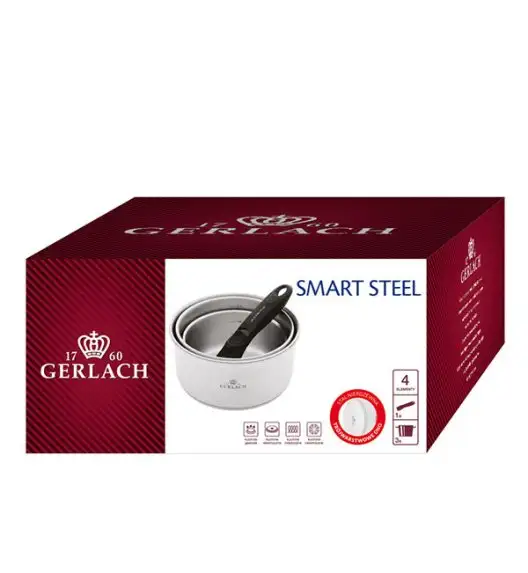 GERLACH SMART STEEL Komplet 3 garnków 16/18/20 cm + odpinana rączka / indukcja