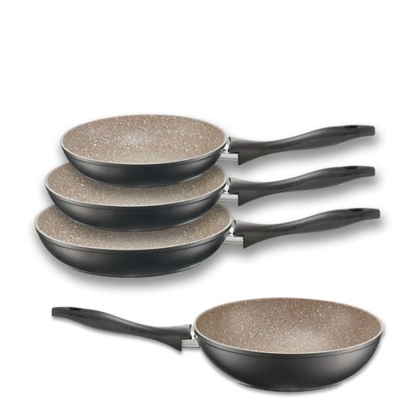 AMBITION ARRAS Zestaw patelni 20, 24, 28 cm + wok 26 cm / Qualum Basic Stone Edition