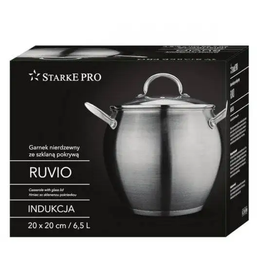 STARKE RUVIO Garnek + pokrywka 20 cm / 6,5 l / wysokiej jakości stal nierdzewna 18/10