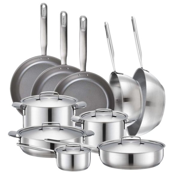 FISKARS ALL STEEL Komplet Garnków + patelnie 24, 26, 28 cm + wok + głęboka + szefa + brytfanna | stal nierdzewna | powłoka Ceratec™