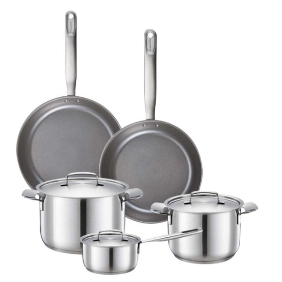 FISKARS ALL STEEL Komplet garnków 6 el (1,5l 3l 5l) z pokrywkami + patelnia 24, 28 cm | stal nierdzewna