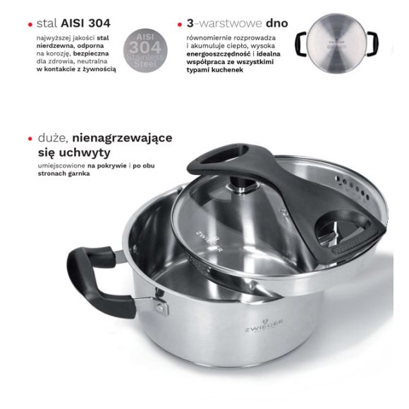 ZWIEGER GABRO Garnek z pokrywką do odcedzania 24 cm / 5 L / Stal nierdzewna