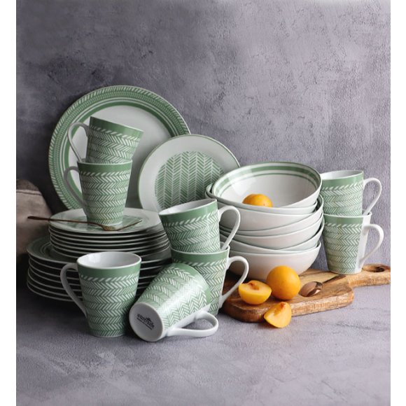WATERSIDE SAGE HERRINGBONE Serwis obiadowo-kawowy 32 el / 8 osób / porcelana