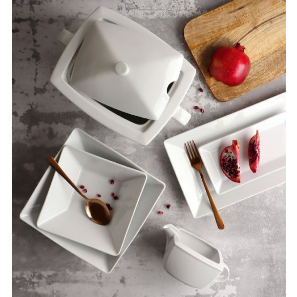LUBIANA CLASSIC Serwis obiadowy 12 osób / 69 elementów | biała porcelana kwadrat