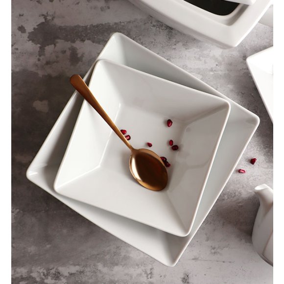 LUBIANA CLASSIC Serwis obiadowy 12 osób / 69 elementów | biała porcelana kwadrat