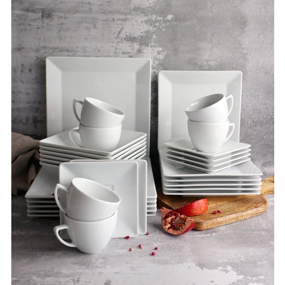 LUBIANA CLASSIC Serwis obiadowy 12 osób / 69 elementów | biała porcelana kwadrat