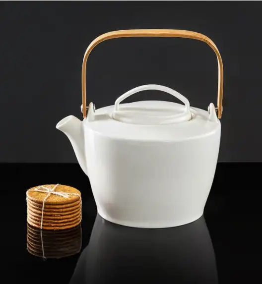 AMBITION NATURAL Dzbanek do kawy i herbaty 1,1 l / porcelana + drewno bambusowe