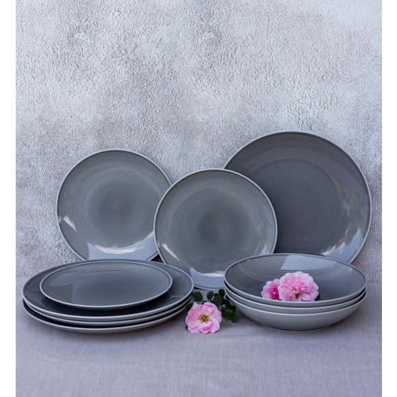 LUBIANA ETO MODERN K1 OPK Serwis obiadowy szary 18 el / 6 osób / porcelana ręcznie malowana