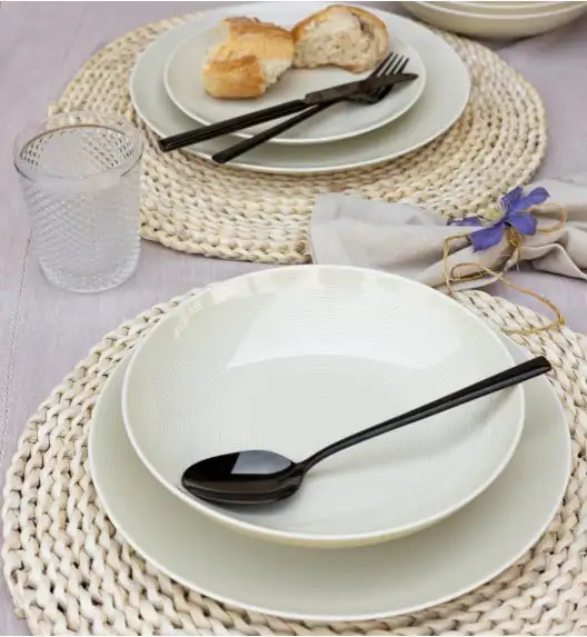 LUBIANA ETO MODERN KE00 Serwis obiadowy kremowy 18 el / 6 osób / porcelana ręcznie malowana