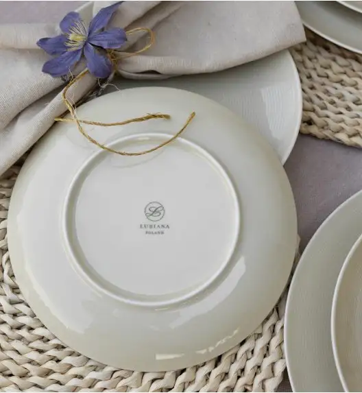 LUBIANA ETO MODERN KE00 Serwis obiadowy kremowy 18 el / 6 osób / porcelana ręcznie malowana