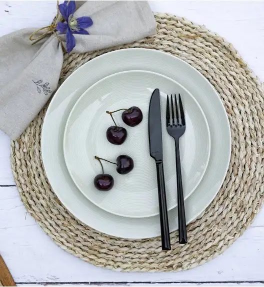 LUBIANA ETO MODERN KE00 Serwis obiadowy kremowy 18 el / 6 osób / porcelana ręcznie malowana