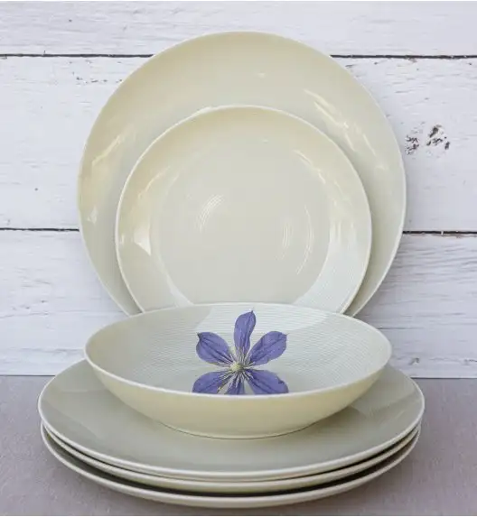 LUBIANA ETO MODERN KE00 Serwis obiadowy kremowy 18 el / 6 osób / porcelana ręcznie malowana