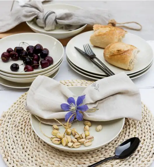 LUBIANA ETO MODERN KE00 Serwis obiadowy kremowy 18 el / 6 osób / porcelana ręcznie malowana