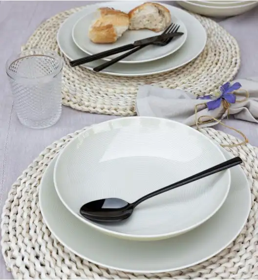 LUBIANA ETO MODERN KE00 Serwis obiadowy kremowy 36 el / 12 osób / porcelana ręcznie malowana