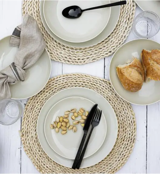 LUBIANA ETO MODERN KE00 Serwis obiadowy kremowy 36 el / 12 osób / porcelana ręcznie malowana
