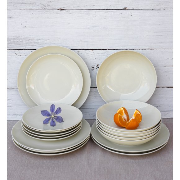 LUBIANA ETO MODERN KE00 Serwis obiadowy kremowy 72 el / 24 osoby / porcelana ręcznie malowana