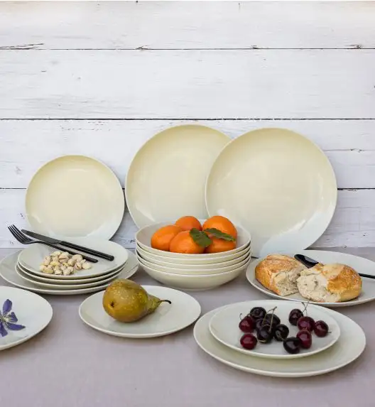 LUBIANA ETO MODERN KE00 Serwis obiadowy kremowy 72 el / 24 osoby / porcelana ręcznie malowana