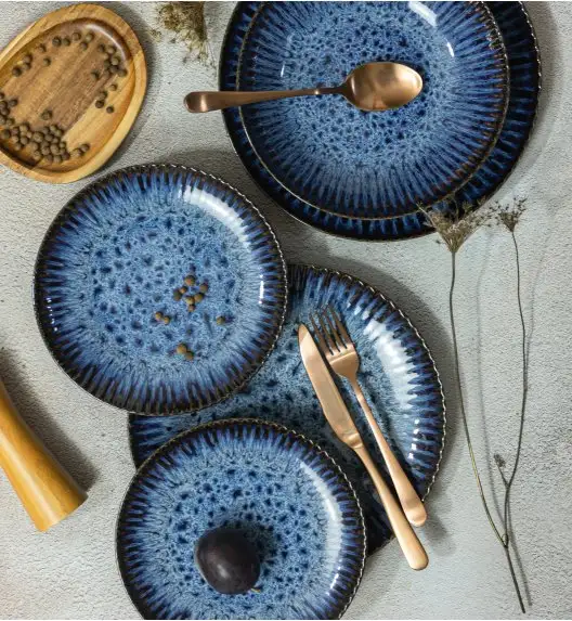 LUBIANA STONEWARE CERAMIKA / COSMOS / Serwis obiadowy 12 elementów dla 4 osób / odcień niebieskiego