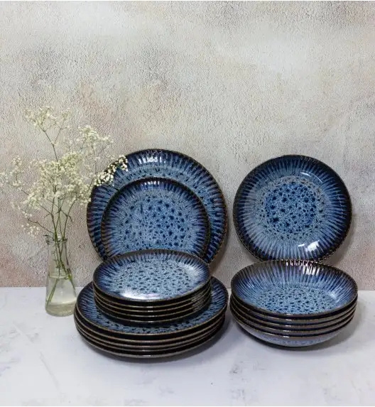 LUBIANA STONEWARE CERAMIKA / COSMOS / Serwis obiadowy 18 elementów dla 6 osób / odcień niebieskiego