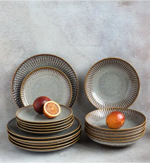 LUBIANA STONEWARE CERAMIKA / METEOR DESERT / Serwis obiadowy 18 elementów dla 6 osób / odcień piaskowo-niebieski