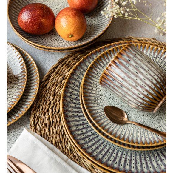 LUBIANA STONEWARE CERAMIKA / METEOR DESERT / Serwis obiadowy 24 elementów dla 8 osób / odcień piaskowo-niebieski