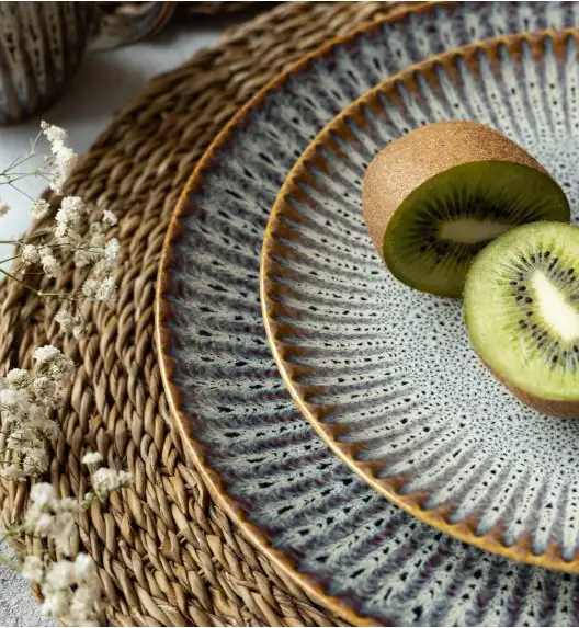 LUBIANA STONEWARE CERAMIKA / METEOR DESERT / Serwis obiadowy 24 elementów dla 8 osób / odcień piaskowo-niebieski