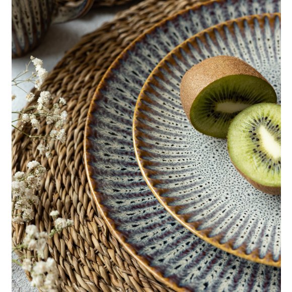 LUBIANA STONEWARE CERAMIKA / METEOR DESERT / Serwis obiadowy 24 elementów dla 8 osób / odcień piaskowo-niebieski